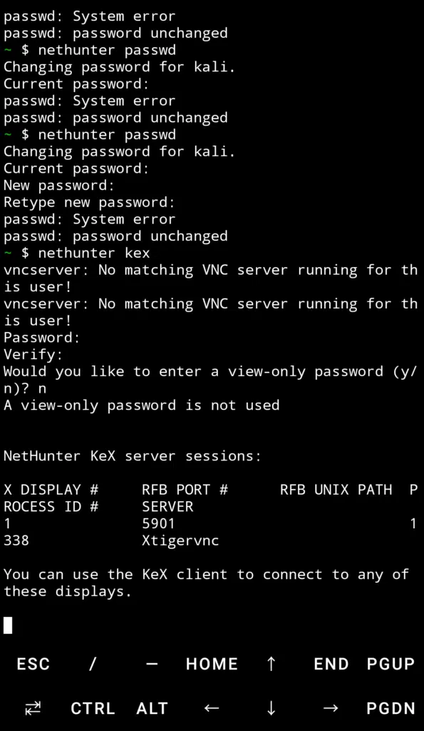 تشغيل جلسة بعد تثبيت كالي لينكس للاندرويد