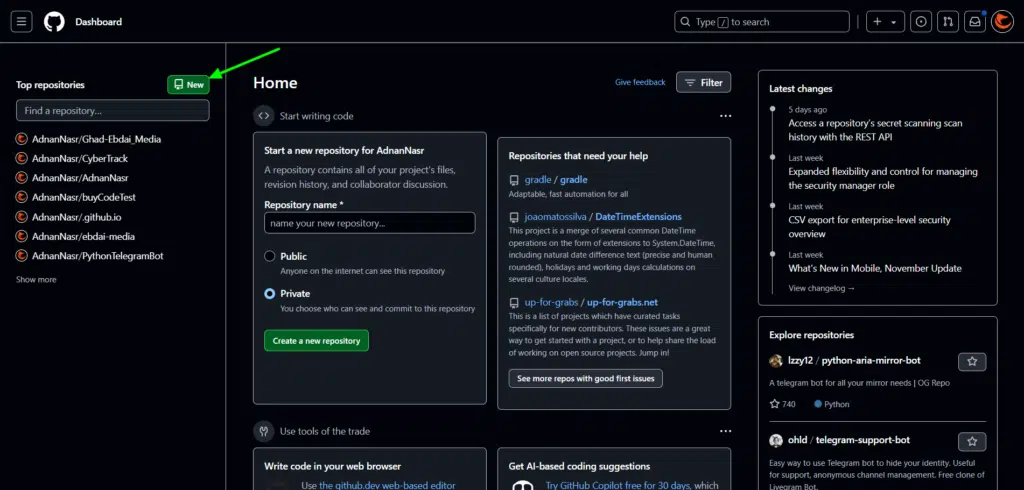رفع مشروع تشغيل بوت تيليجرام على GitHub